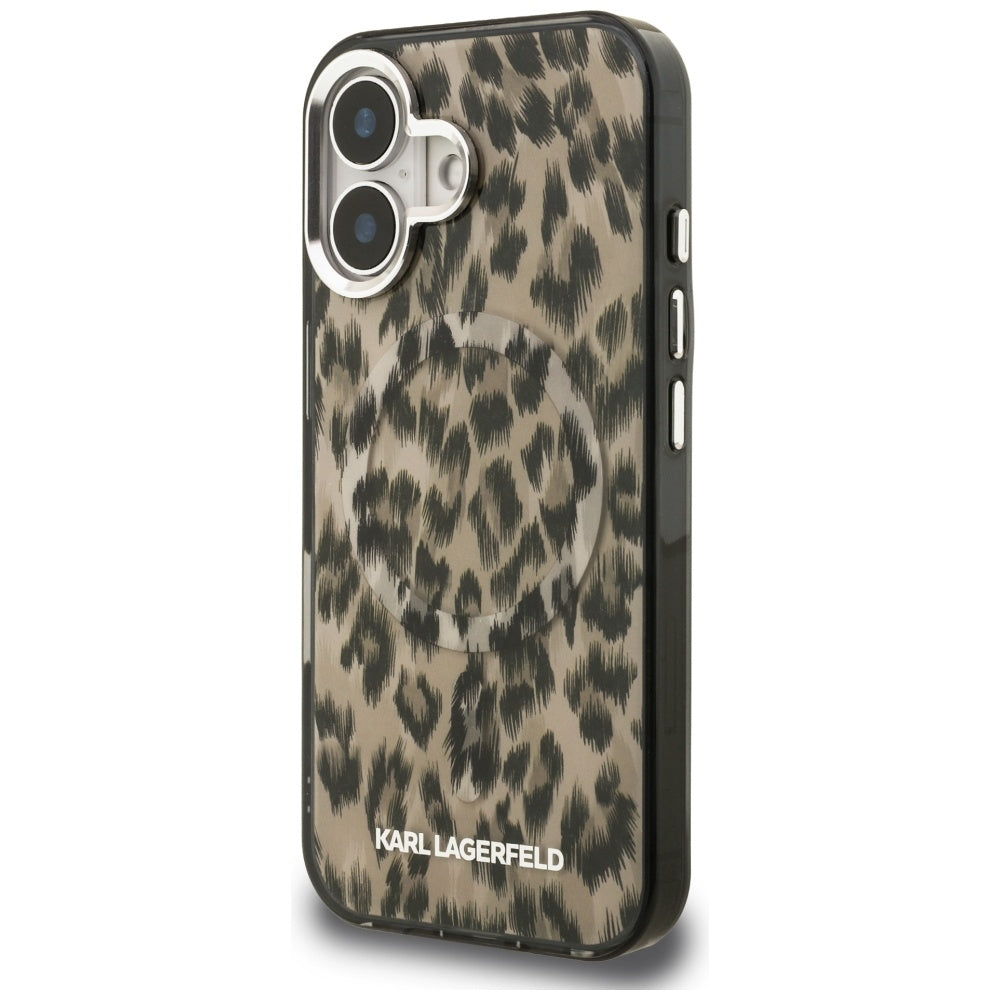 Ovitek MagSafe za Apple iPhone 16, Karl Lagerfeld, IML Leopard vzorec, rjava