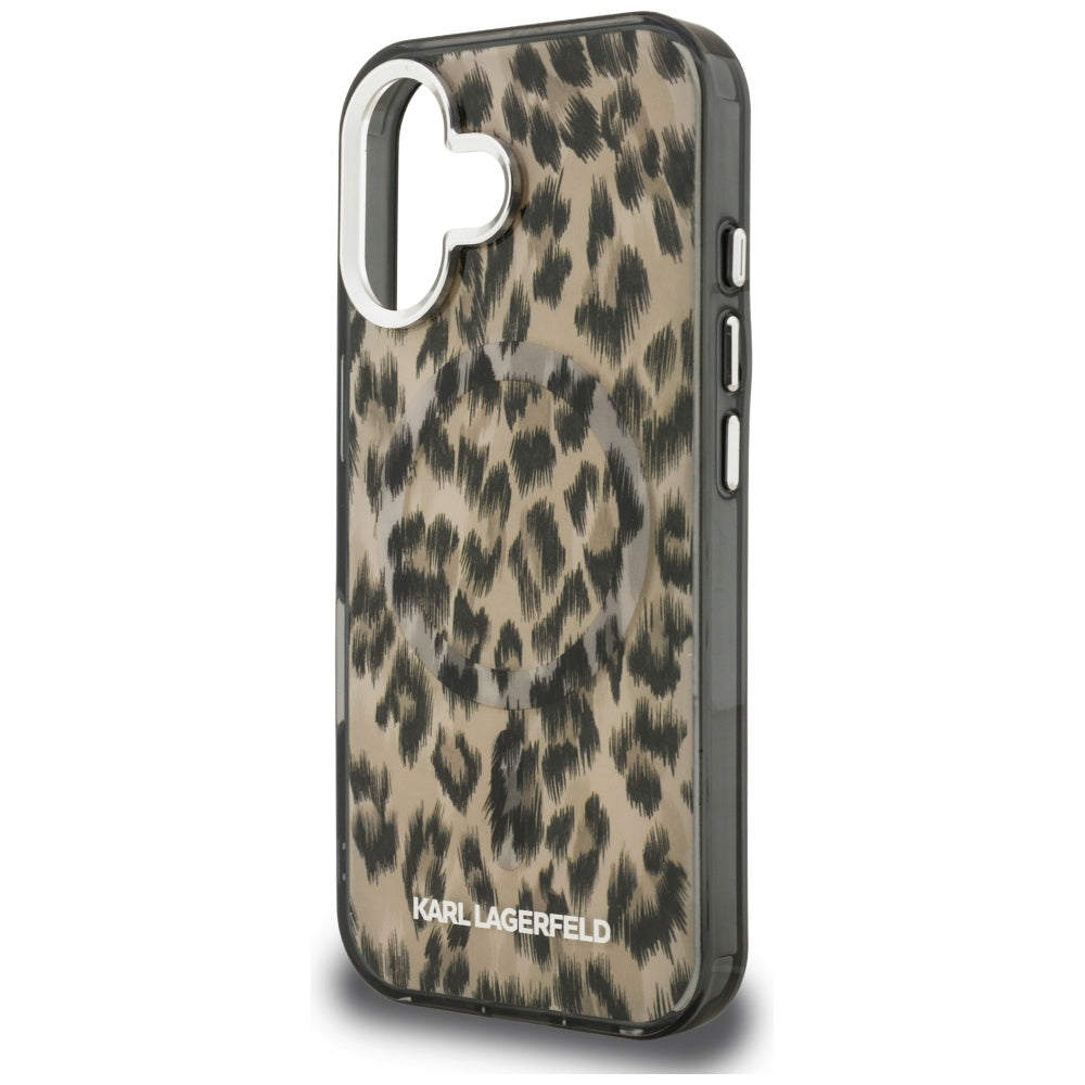 Ovitek MagSafe za Apple iPhone 16, Karl Lagerfeld, IML Leopard vzorec, rjava