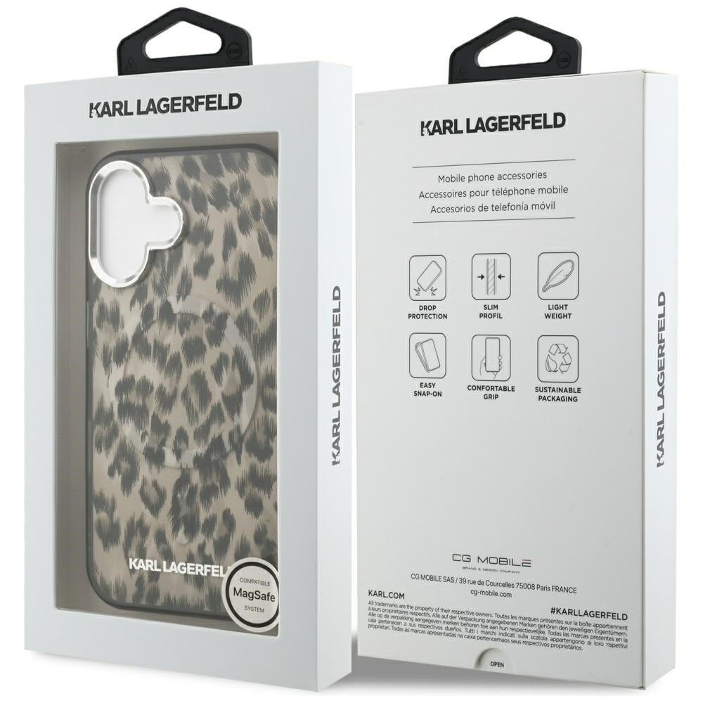Ovitek MagSafe za Apple iPhone 16, Karl Lagerfeld, IML Leopard vzorec, rjava
