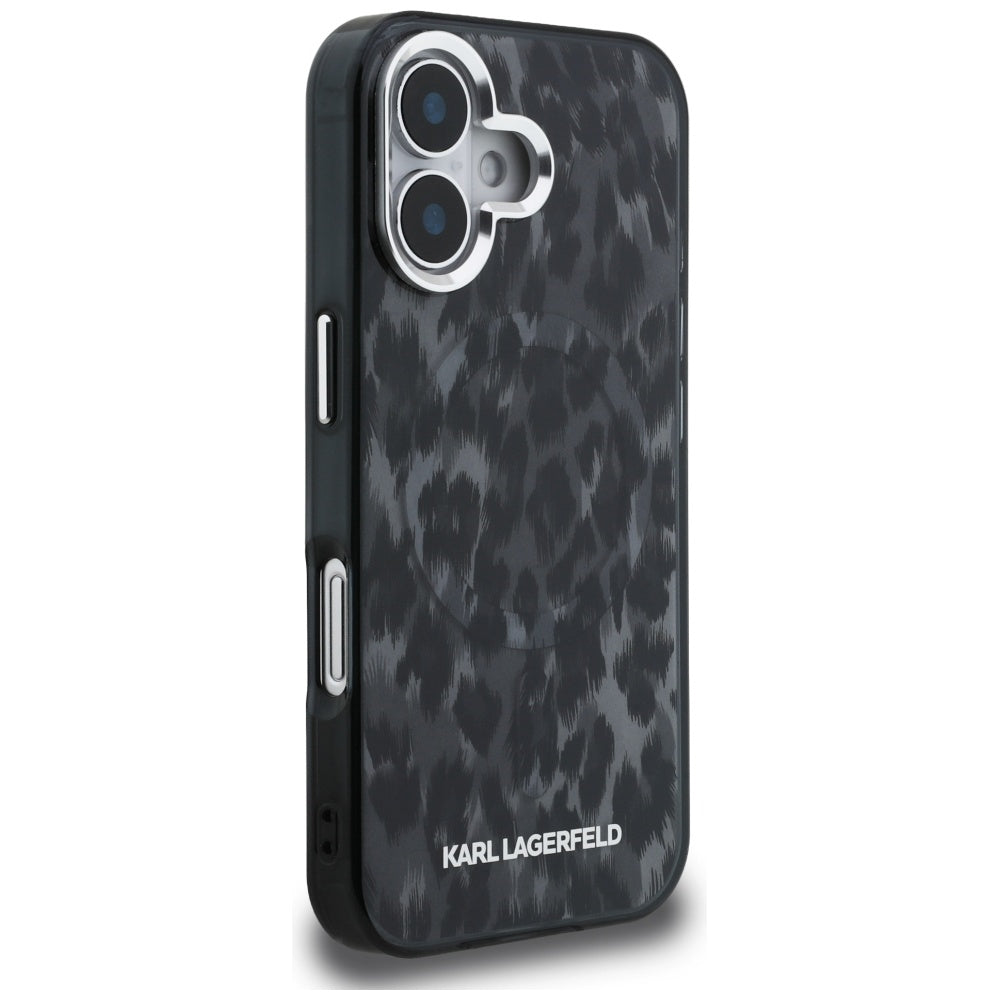 Ovitek MagSafe za Apple iPhone 16, Karl Lagerfeld, IML Leopard vzorec, Črn