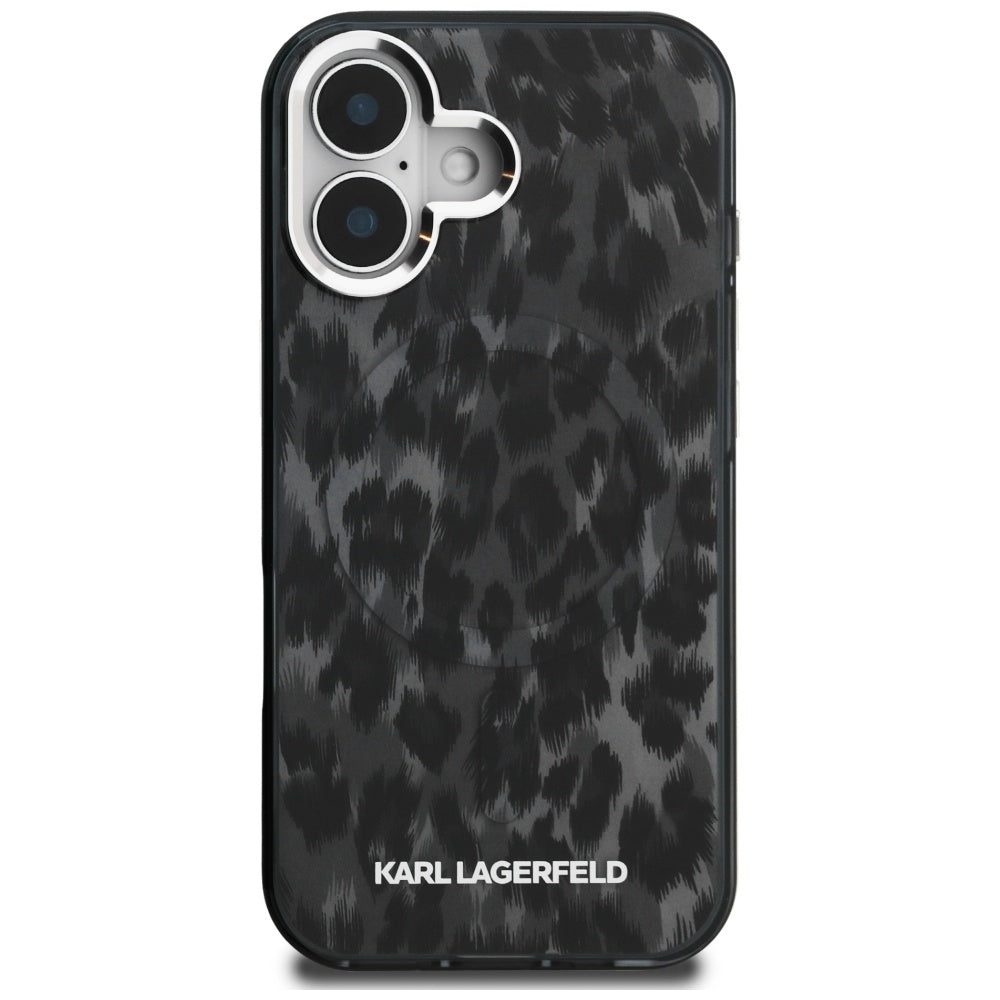 Ovitek MagSafe za Apple iPhone 16, Karl Lagerfeld, IML Leopard vzorec, Črn