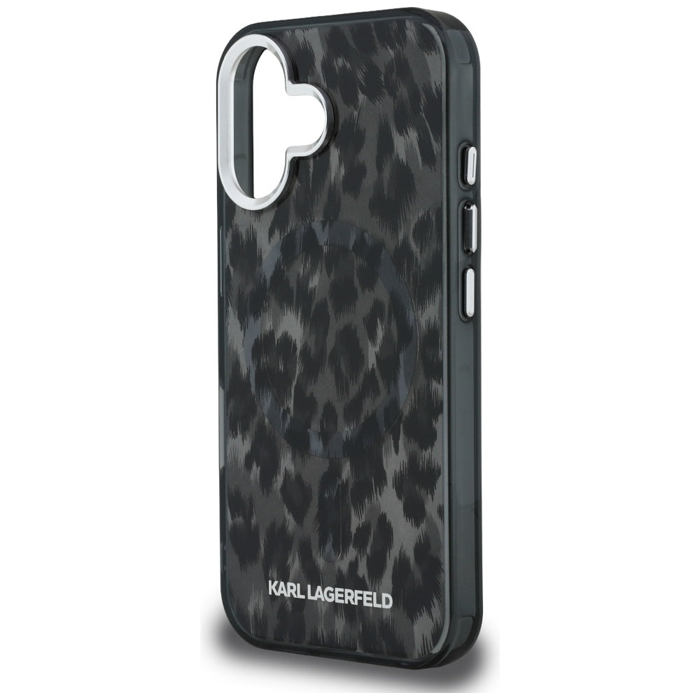 Ovitek MagSafe za Apple iPhone 16, Karl Lagerfeld, IML Leopard vzorec, Črn