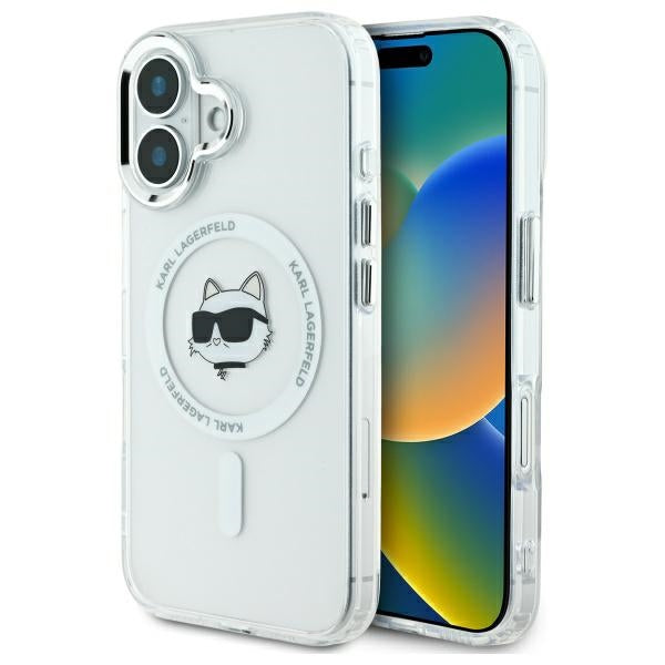 Ovitek MagSafe za Apple iPhone 16, Karl Lagerfeld, IML Metal Choupette's Head, Bela