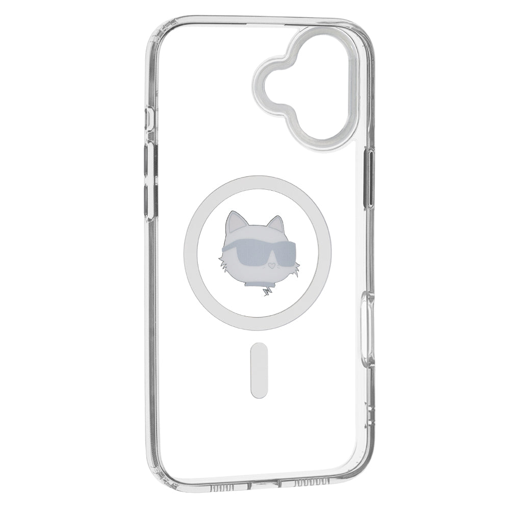 Ovitek MagSafe za Apple iPhone 16, Karl Lagerfeld, IML Metal Choupette's Head, Bela