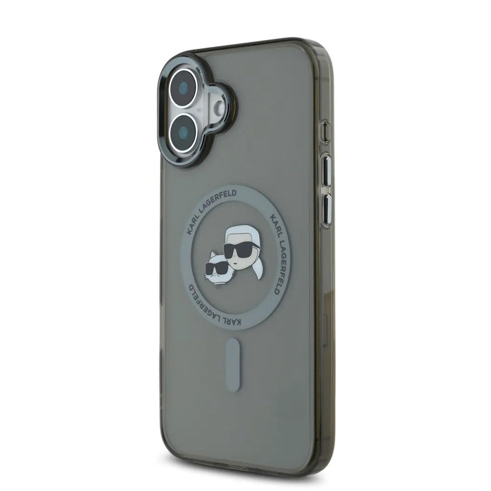 Ovitek MagSafe za Apple iPhone 16, Karl Lagerfeld, IML Metal Karl & Choupette's Heads, Črna