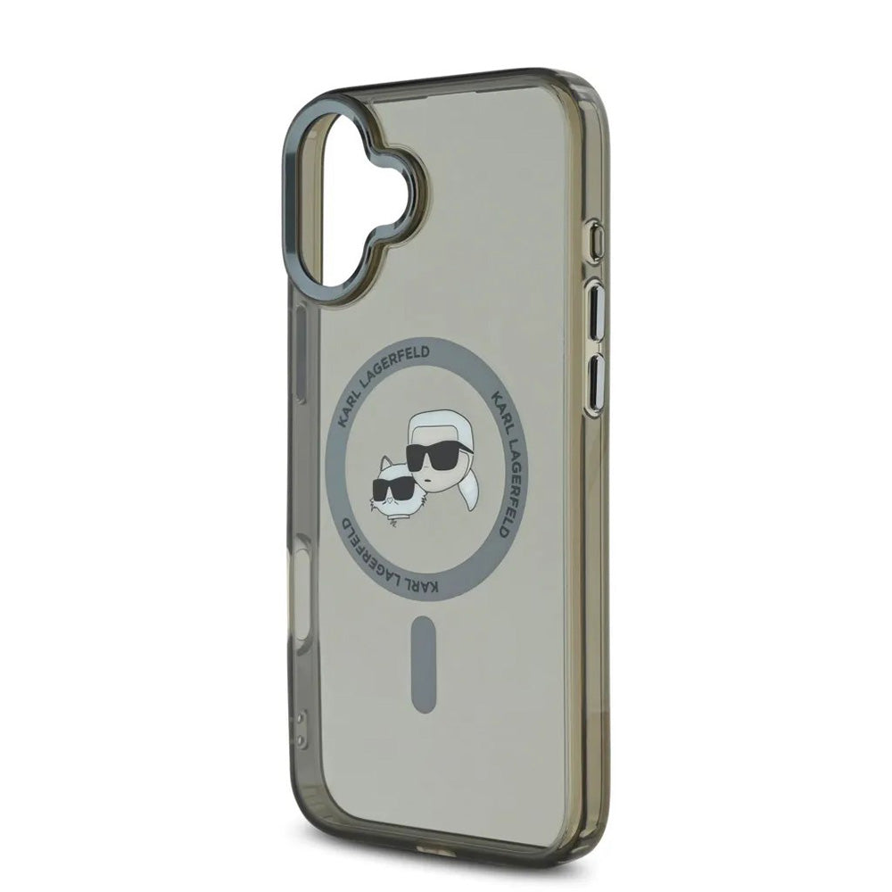 Ovitek MagSafe za Apple iPhone 16, Karl Lagerfeld, IML Metal Karl & Choupette's Heads, Črna
