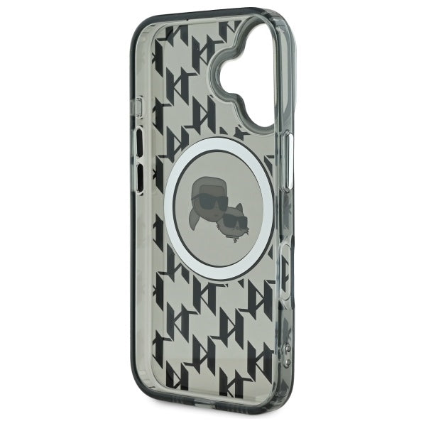 Ovitek MagSafe za Apple iPhone 16, Karl Lagerfeld, IML Monogram Karl & Choupette's Heads, Črn