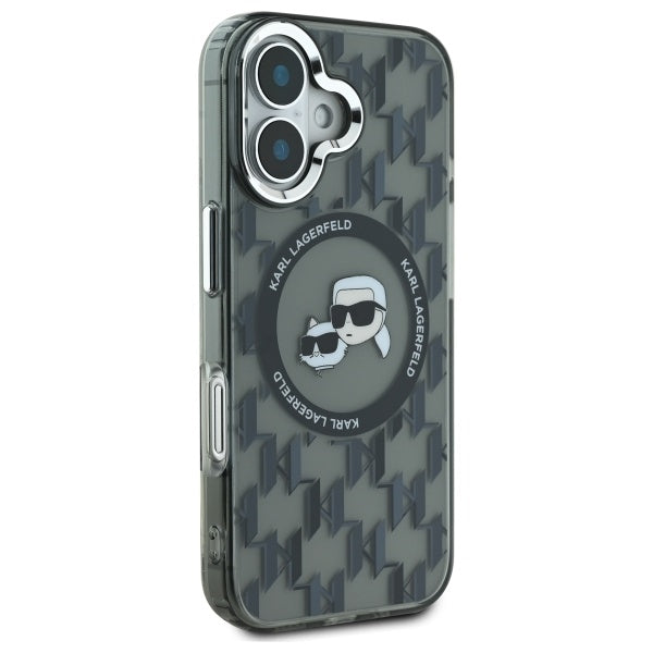 Ovitek MagSafe za Apple iPhone 16, Karl Lagerfeld, IML Monogram Karl & Choupette's Heads, Črn
