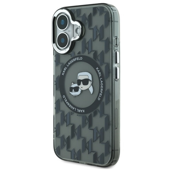 Ovitek MagSafe za Apple iPhone 16, Karl Lagerfeld, IML Monogram Karl & Choupette's Heads, Črn