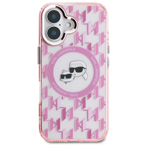 Ovitek MagSafe za Apple iPhone 16, Karl Lagerfeld, IML Monogram Karl & Choupette's Heads, Roza