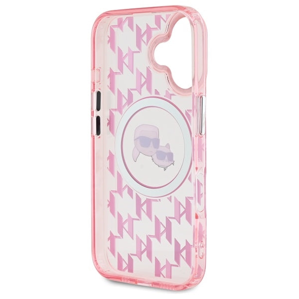 Ovitek MagSafe za Apple iPhone 16, Karl Lagerfeld, IML Monogram Karl & Choupette's Heads, Roza