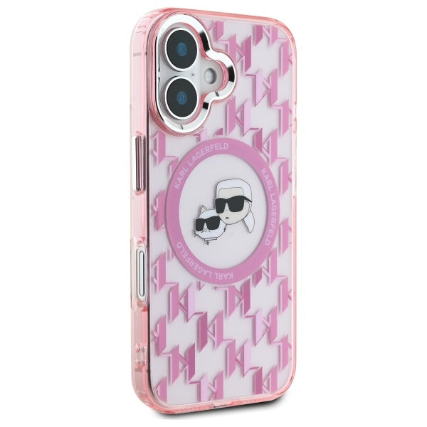 Ovitek MagSafe za Apple iPhone 16, Karl Lagerfeld, IML Monogram Karl & Choupette's Heads, Roza