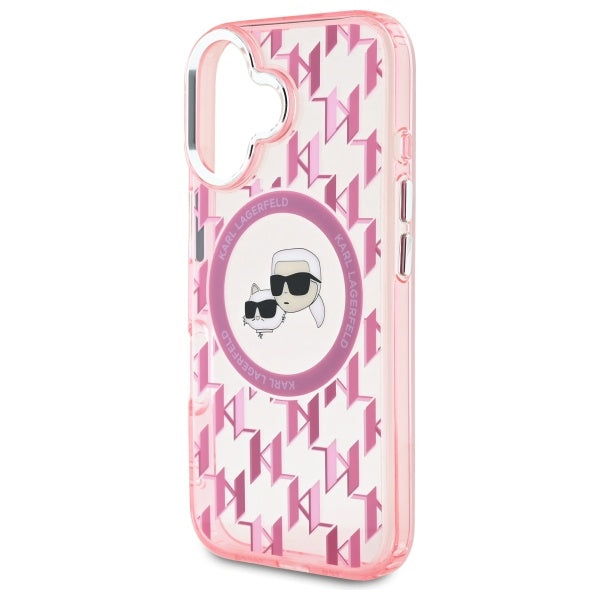 Ovitek MagSafe za Apple iPhone 16, Karl Lagerfeld, IML Monogram Karl & Choupette's Heads, Roza