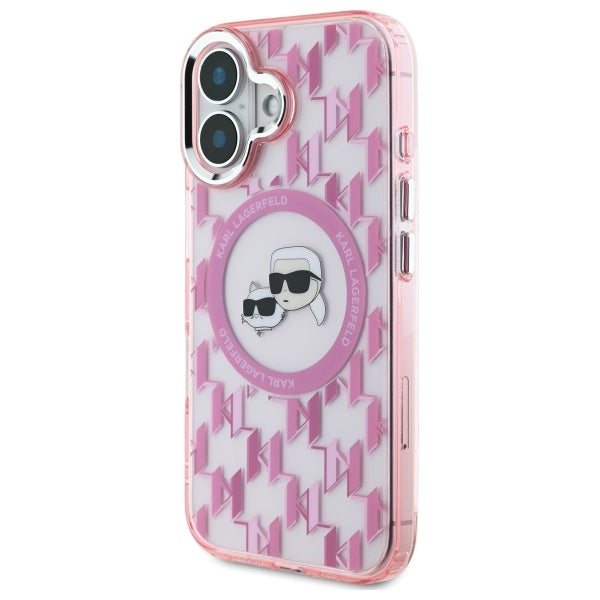 Ovitek MagSafe za Apple iPhone 16, Karl Lagerfeld, IML Monogram Karl & Choupette's Heads, Roza
