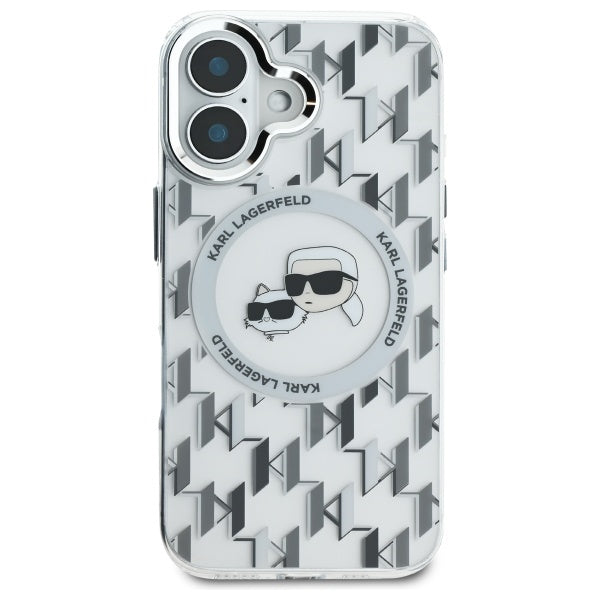 Ovitek MagSafe za Apple iPhone 16, Karl Lagerfeld, IML Monogram Karl & Choupette's Heads, Prozoren