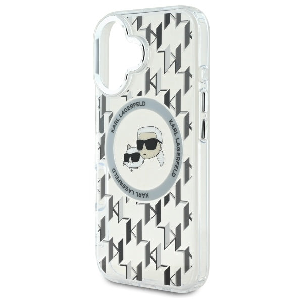 Ovitek MagSafe za Apple iPhone 16, Karl Lagerfeld, IML Monogram Karl & Choupette's Heads, Prozoren