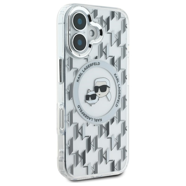Ovitek MagSafe za Apple iPhone 16, Karl Lagerfeld, IML Monogram Karl & Choupette's Heads, Prozoren