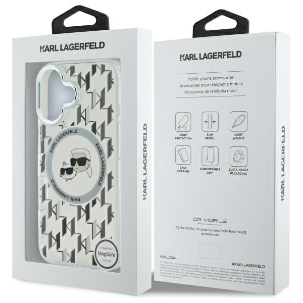 Ovitek MagSafe za Apple iPhone 16, Karl Lagerfeld, IML Monogram Karl & Choupette's Heads, Prozoren