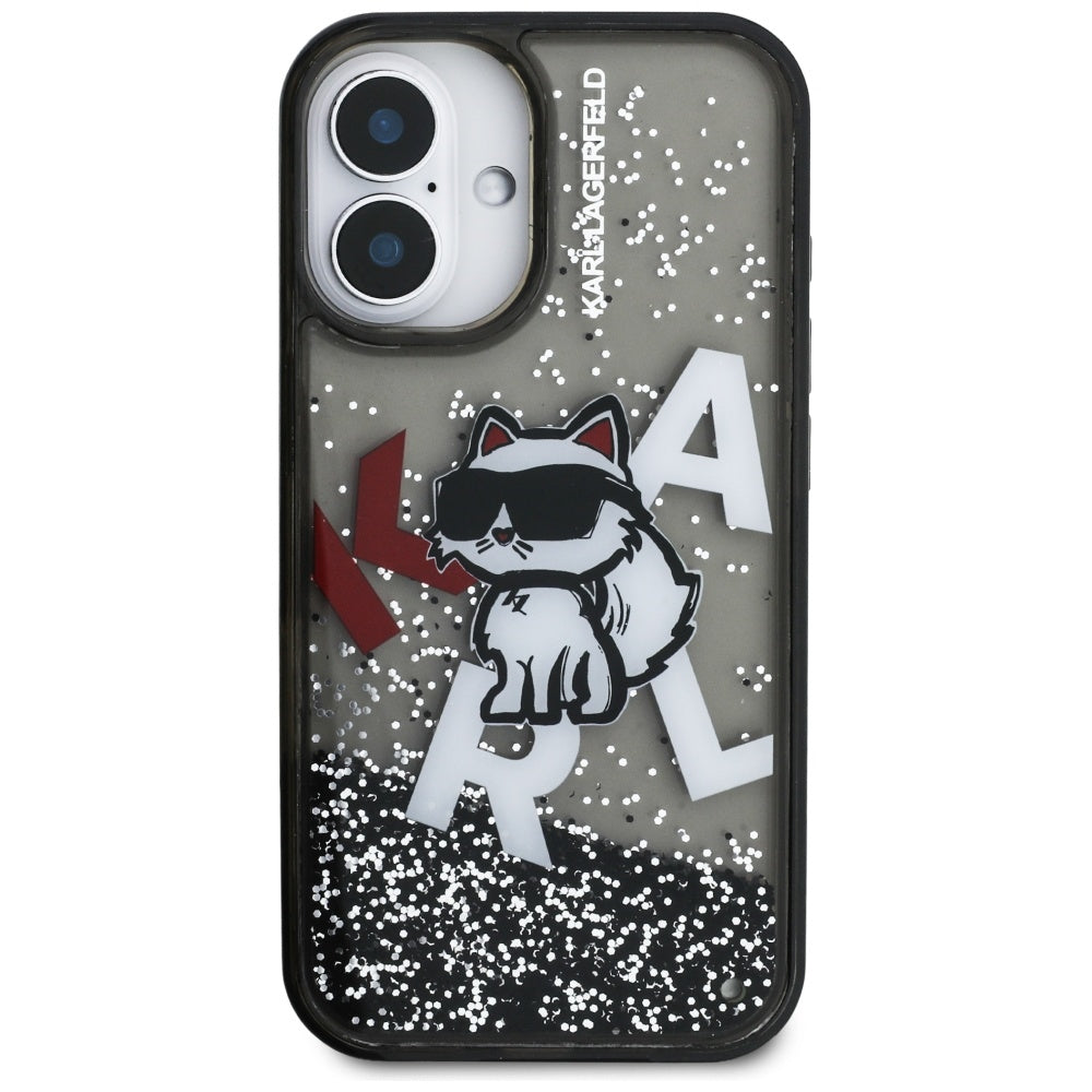 Ovitek MagSafe za Apple iPhone 16, Karl Lagerfeld, Liquid Glitter Choupette Logo, črn