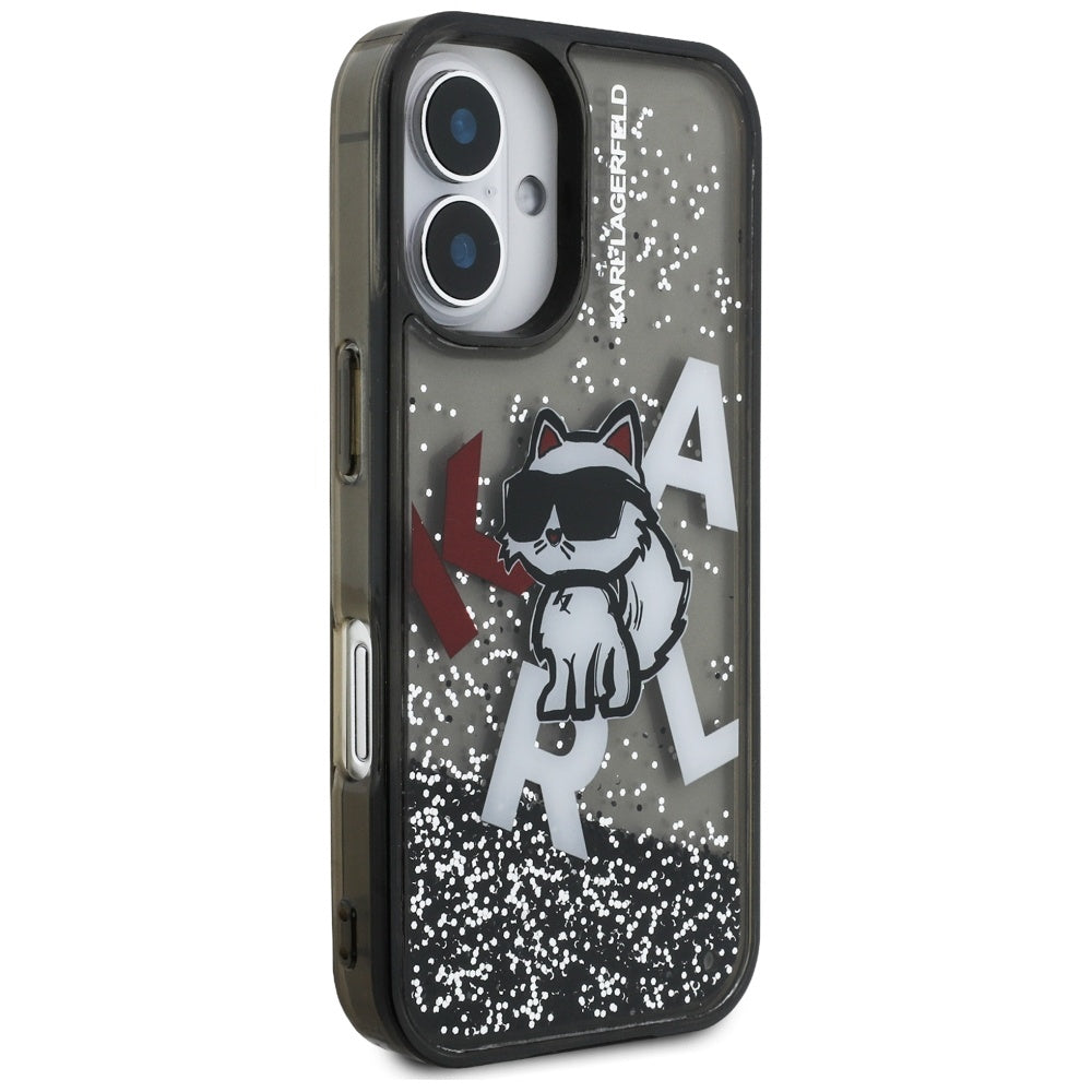 Ovitek MagSafe za Apple iPhone 16, Karl Lagerfeld, Liquid Glitter Choupette Logo, črn