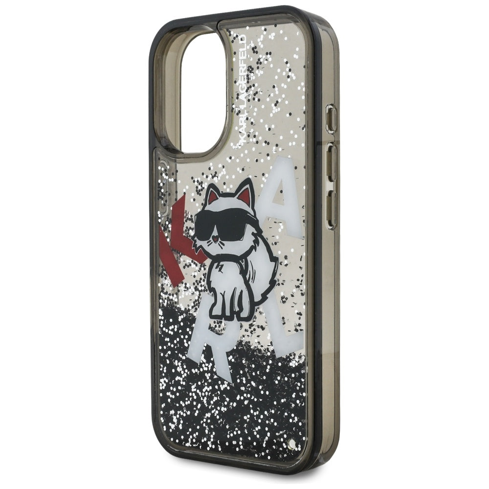 Ovitek MagSafe za Apple iPhone 16, Karl Lagerfeld, Liquid Glitter Choupette Logo, črn