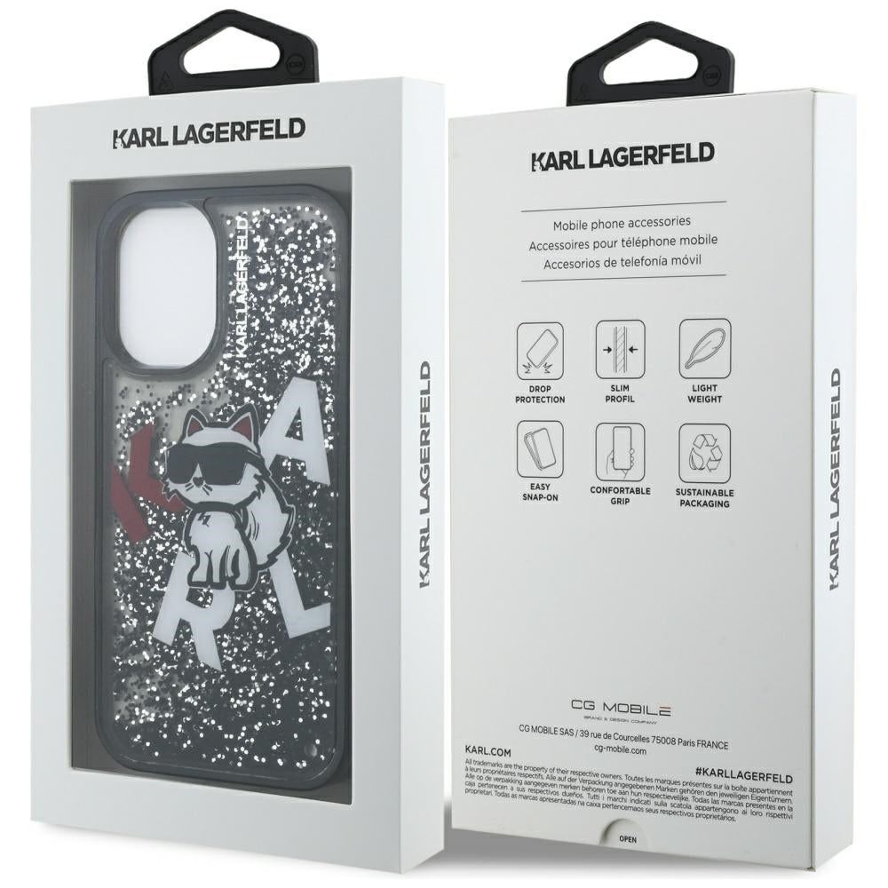 Ovitek MagSafe za Apple iPhone 16, Karl Lagerfeld, Liquid Glitter Choupette Logo, črn