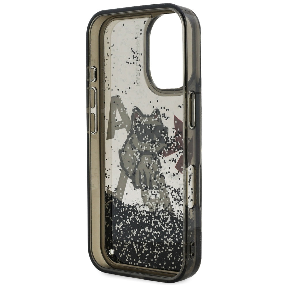 Ovitek MagSafe za Apple iPhone 16, Karl Lagerfeld, Liquid Glitter Choupette Logo, črn