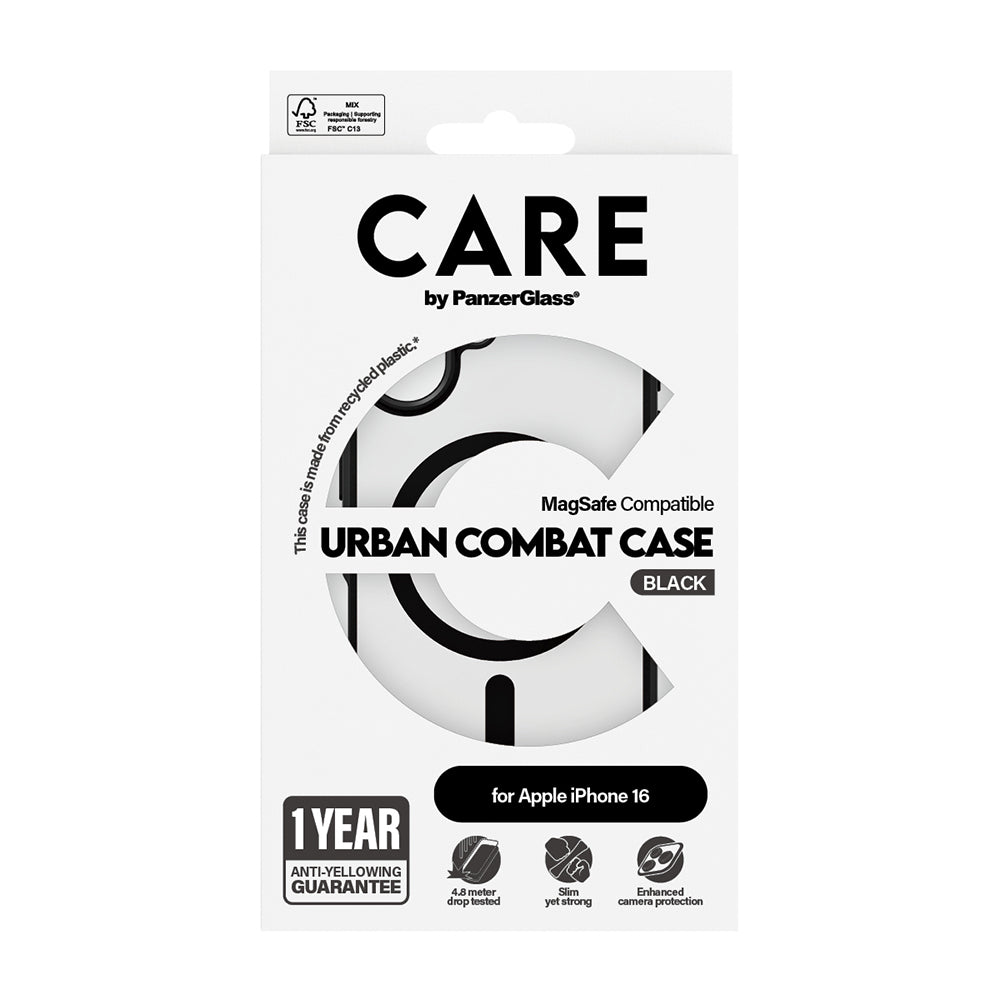 Ovitek MagSafe za Apple iPhone 16, PanzerGlass, Care Urban Combat, Prozorno Črn
