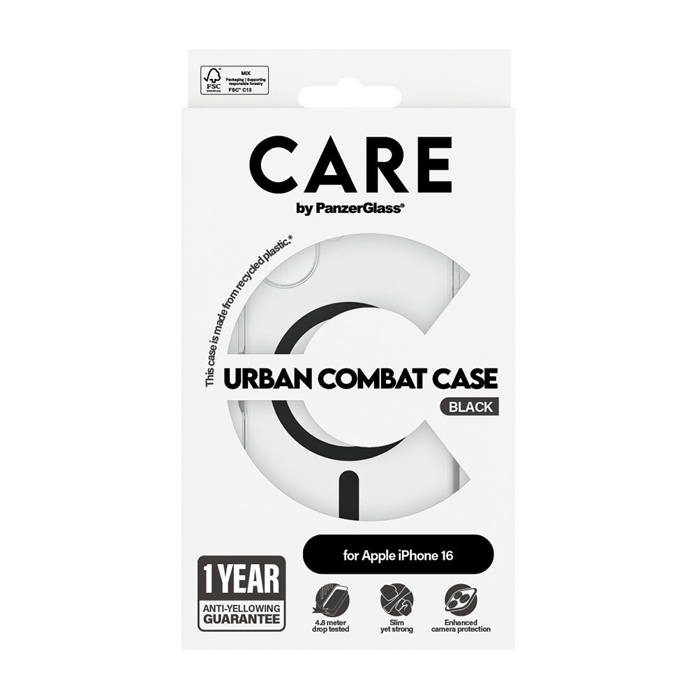 Ovitek MagSafe za Apple iPhone 16, PanzerGlass, Care Urban Combat, Prosojno Črn