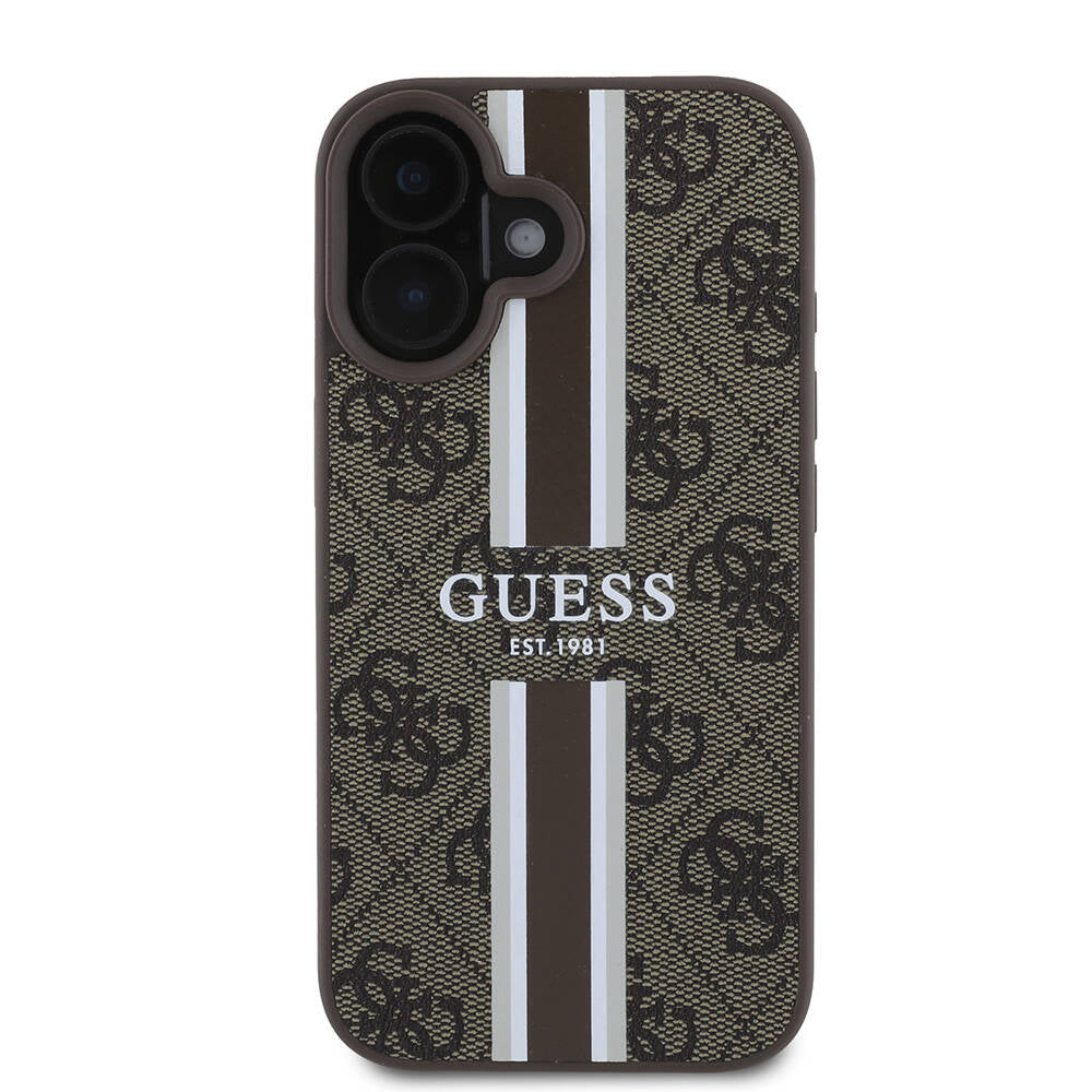 MagSafe ovitek za Apple iPhone 16 Plus, Guess, 4G Printed Stripes, rjava