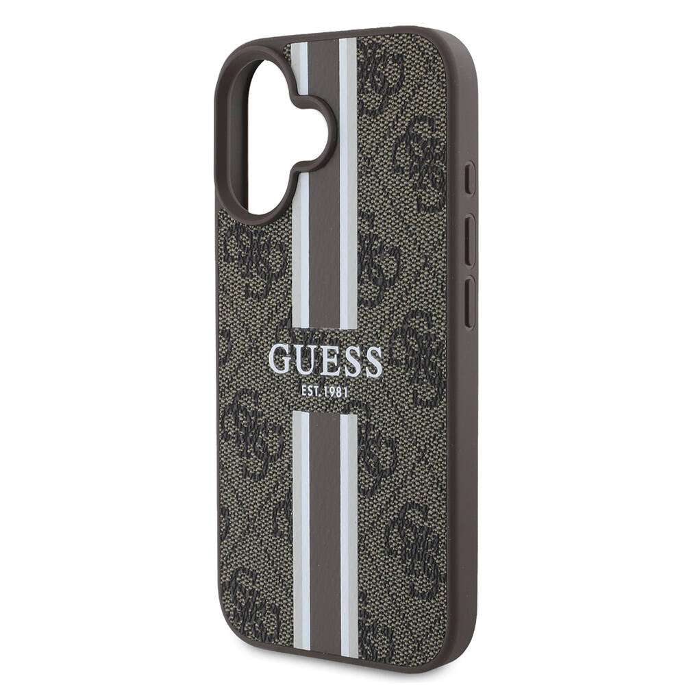 MagSafe ovitek za Apple iPhone 16 Plus, Guess, 4G Printed Stripes, rjava