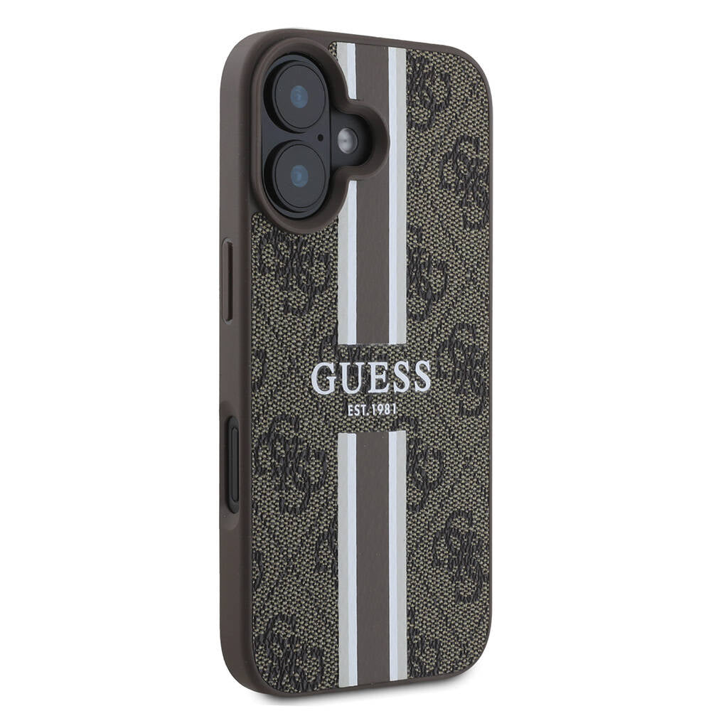 MagSafe ovitek za Apple iPhone 16 Plus, Guess, 4G Printed Stripes, rjava