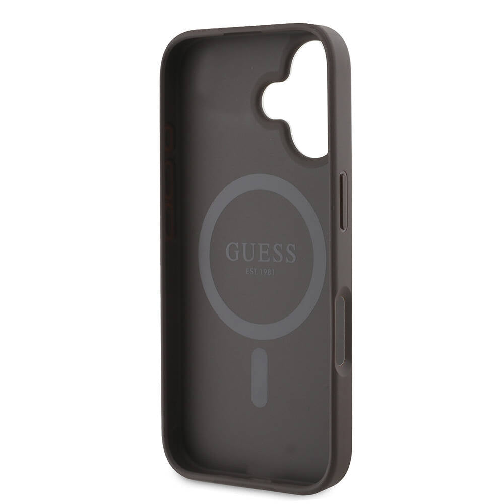 MagSafe ovitek za Apple iPhone 16 Plus, Guess, 4G Printed Stripes, rjava