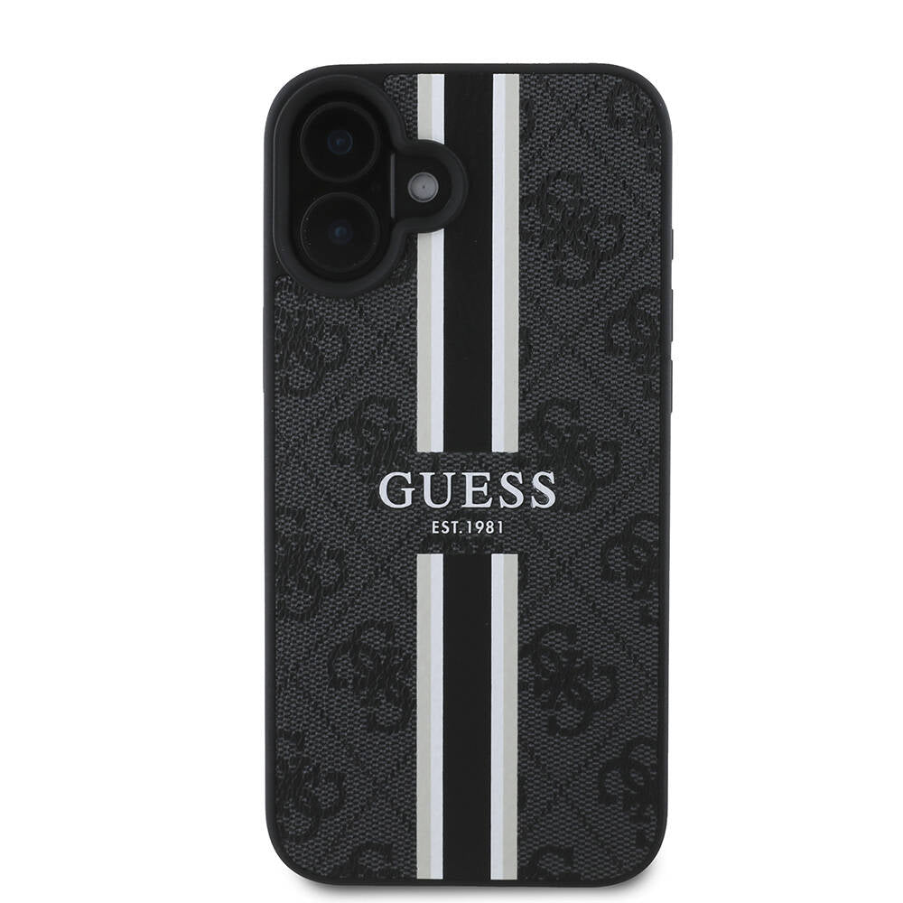 MagSafe ovitek za Apple iPhone 16 Plus, Guess, 4G Printed Stripes, črn