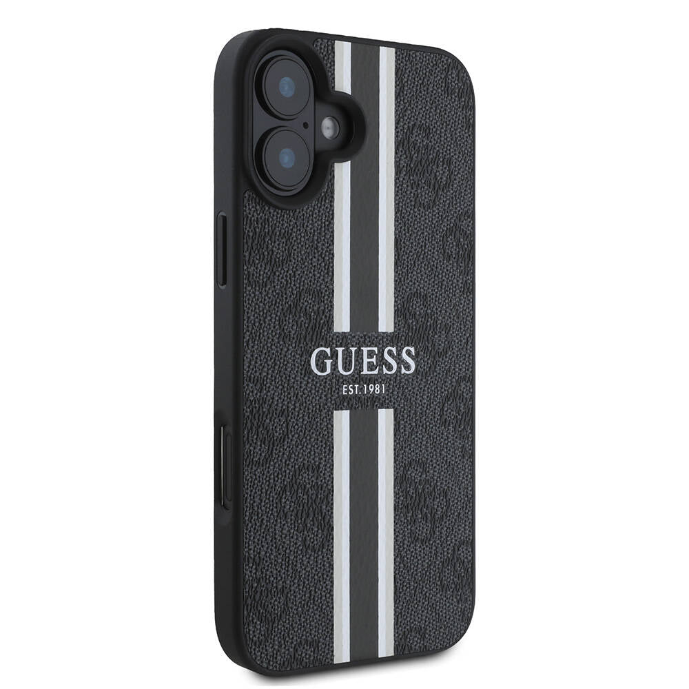 MagSafe ovitek za Apple iPhone 16 Plus, Guess, 4G Printed Stripes, črn