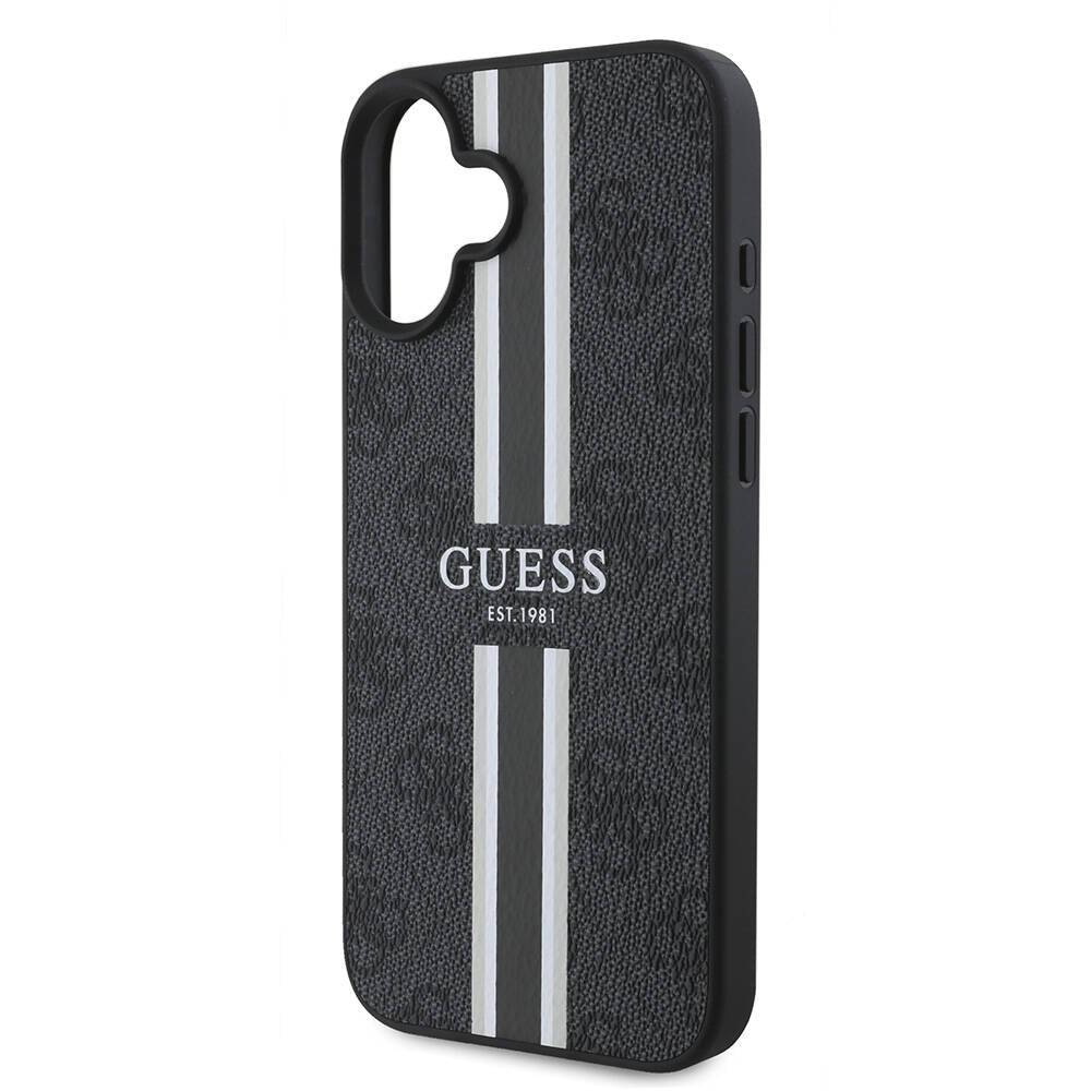 MagSafe ovitek za Apple iPhone 16 Plus, Guess, 4G Printed Stripes, črn