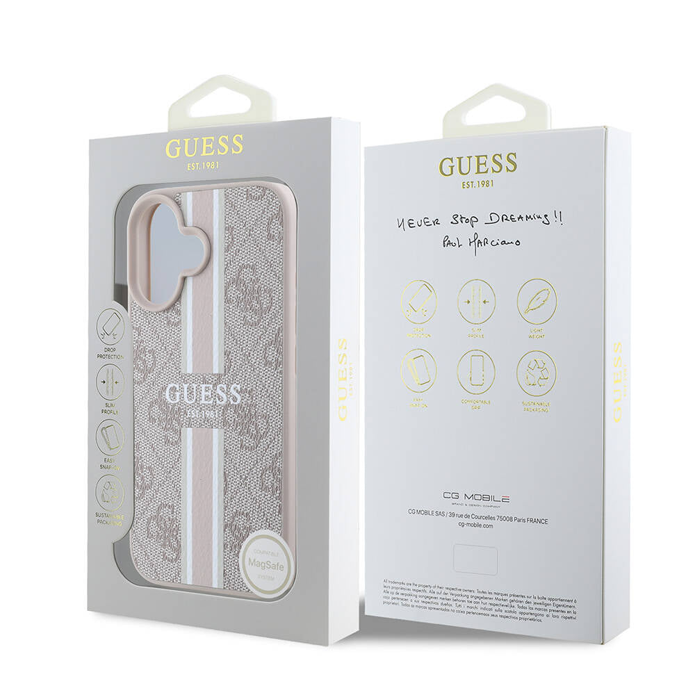 MagSafe ovitek za Apple iPhone 16 Plus, Guess, 4G Printed Stripes, Roza