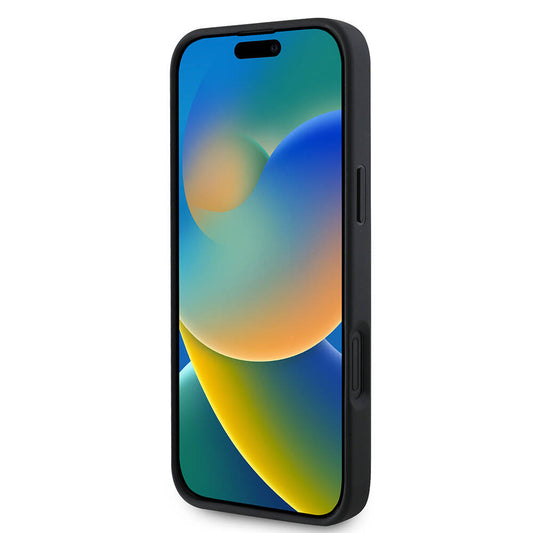 Ovitek MagSafe za Apple iPhone 16 Plus, Guess, Grained Gold Ring, Črn