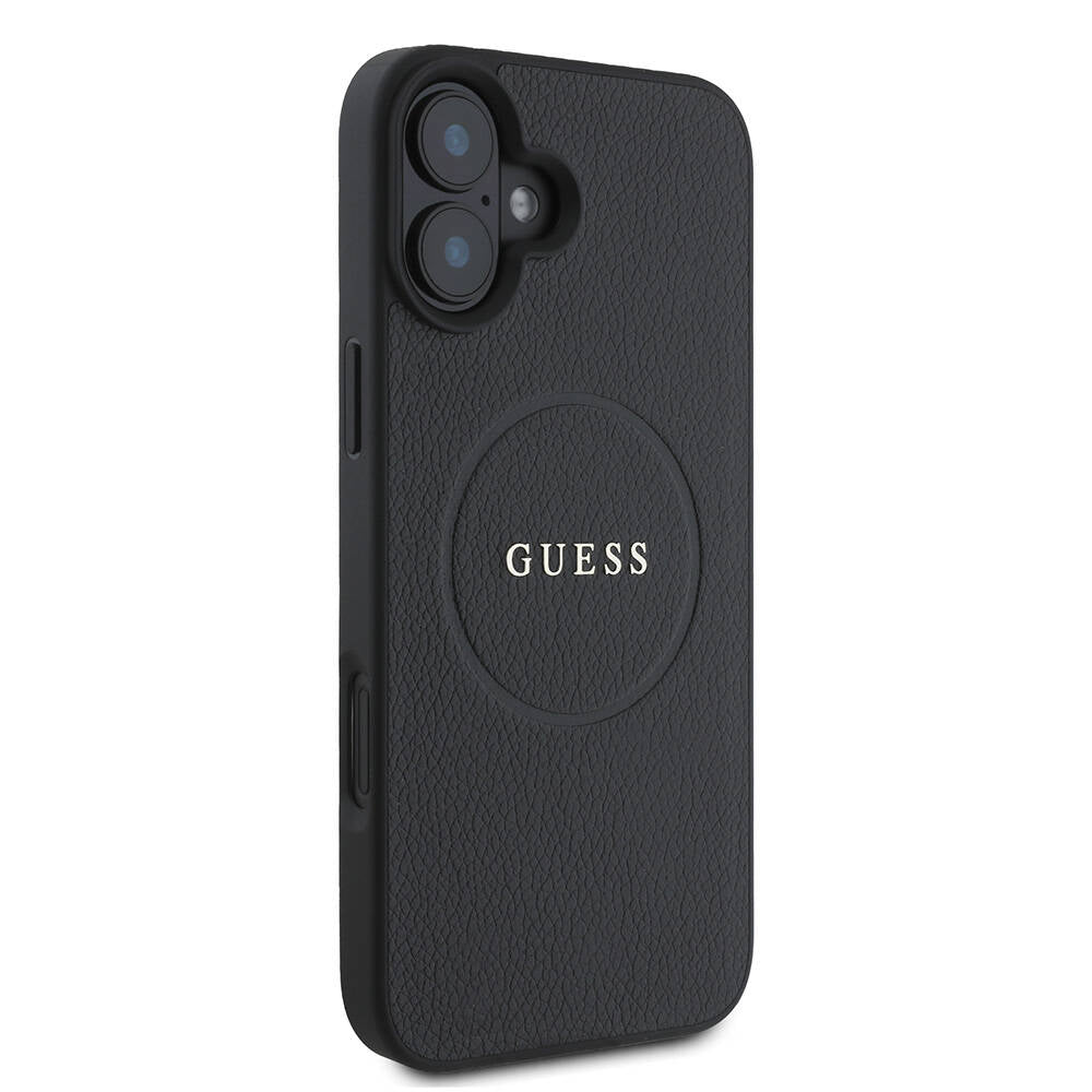 Ovitek MagSafe za Apple iPhone 16 Plus, Guess, Grained Gold Ring, Črn