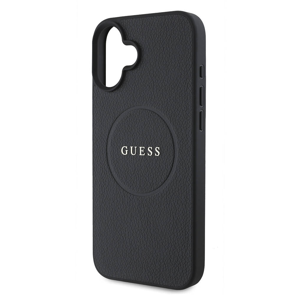 Ovitek MagSafe za Apple iPhone 16 Plus, Guess, Grained Gold Ring, Črn