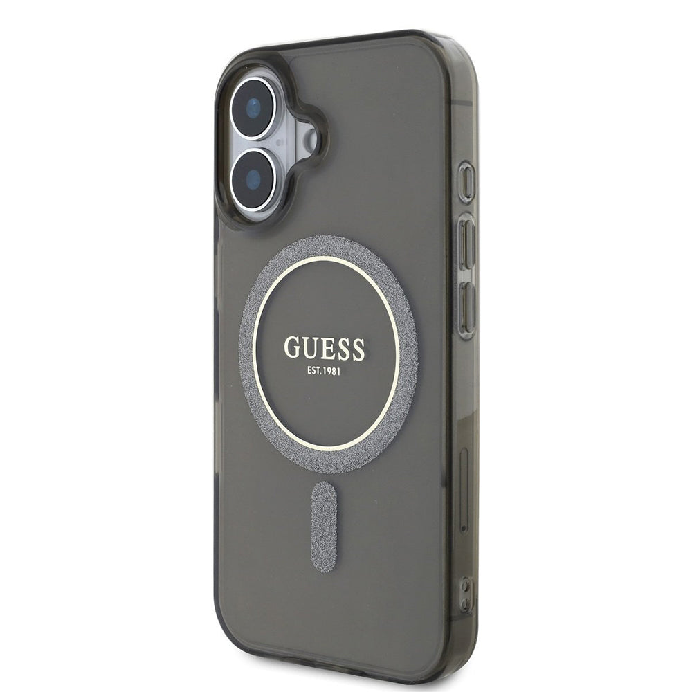 Ovitek MagSafe za Apple iPhone 16 Plus, Guess, IML Glitter Circle, Črna