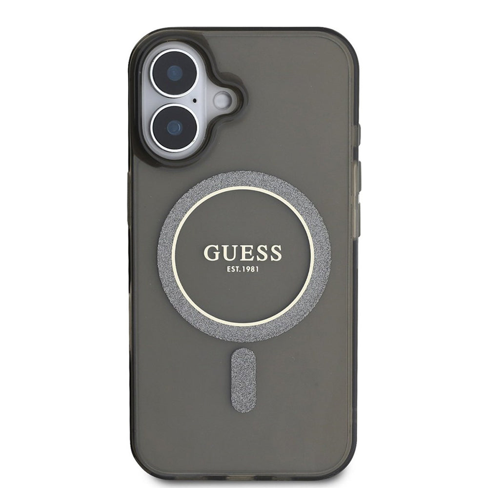 Ovitek MagSafe za Apple iPhone 16 Plus, Guess, IML Glitter Circle, Črna