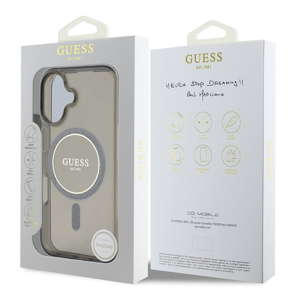 Ovitek MagSafe za Apple iPhone 16 Plus, Guess, IML Glitter Circle, Črna