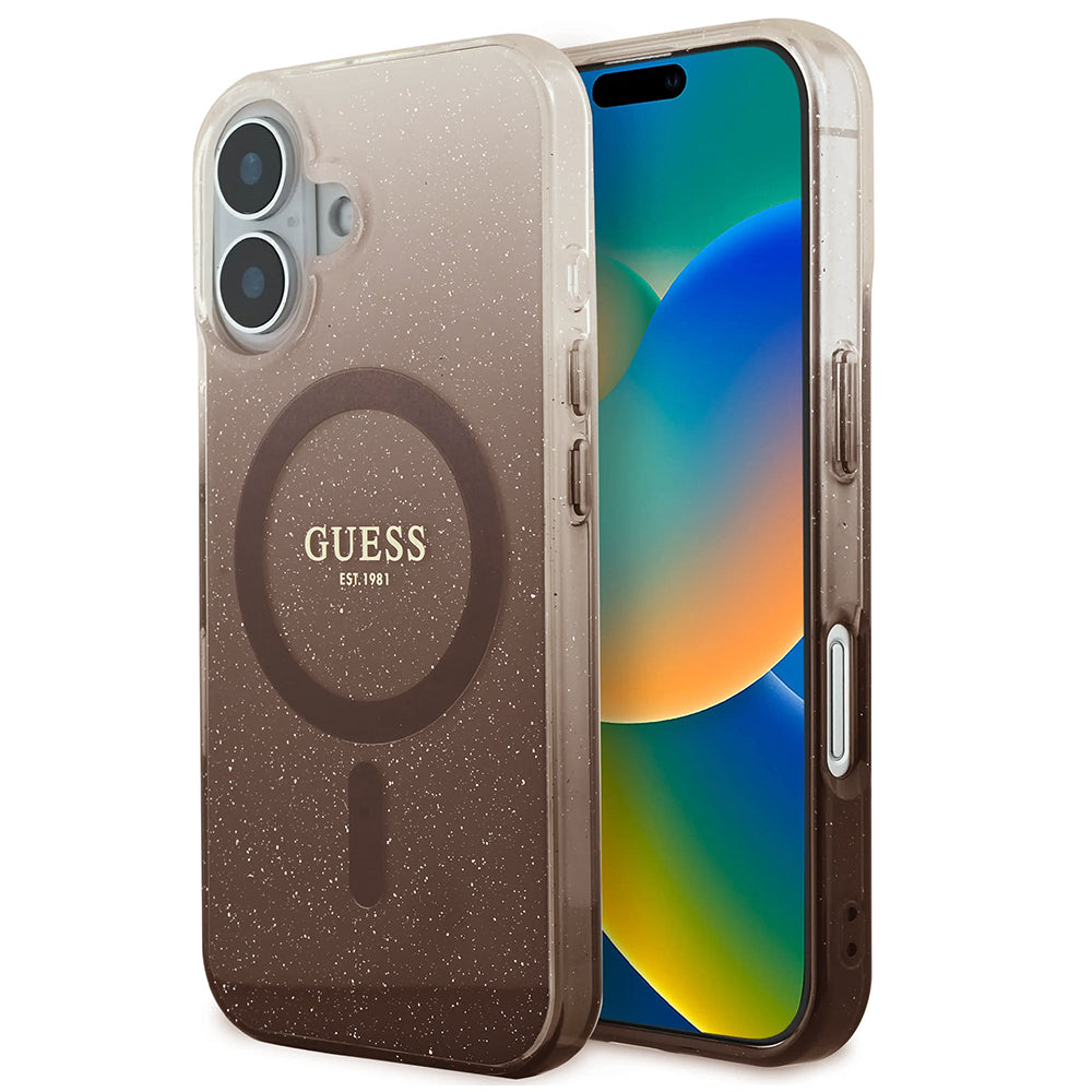 Ovitek MagSafe za Apple iPhone 16 Plus, Guess, IML Glitter Gradient, Rjava