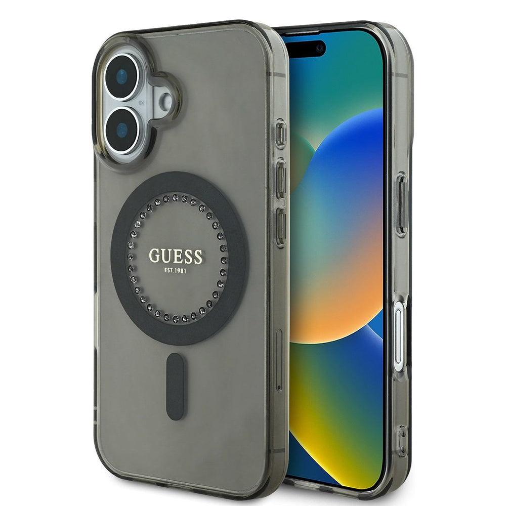 Ovitek MagSafe za Apple iPhone 16 Plus, Guess, IML Rhinestone, Črn