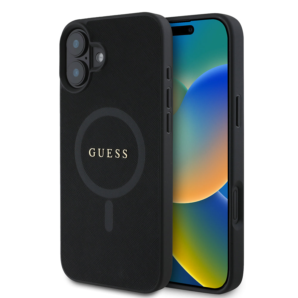 Ovitek MagSafe za Apple iPhone 16 Plus, Guess, Saffiano Classic Logo, Črn