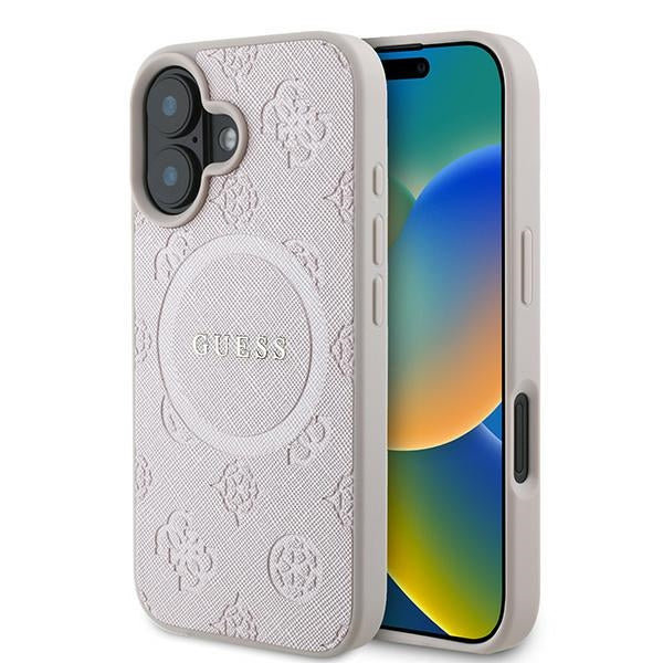 Ovitek MagSafe za Apple iPhone 16 Plus, Guess, Saffiano Peony Classic Logo, Roza