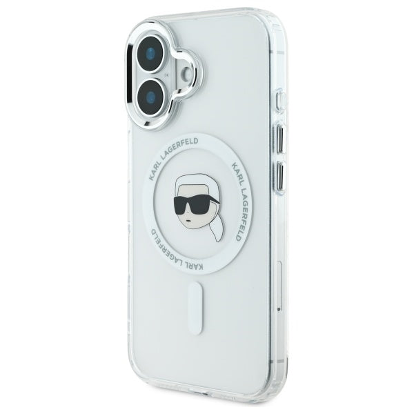 MagSafe Case for Apple iPhone 16 Plus, Karl Lagerfeld, IML Karl's Head, White