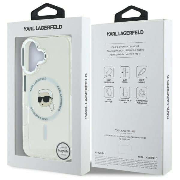 MagSafe Case for Apple iPhone 16 Plus, Karl Lagerfeld, IML Karl's Head, White