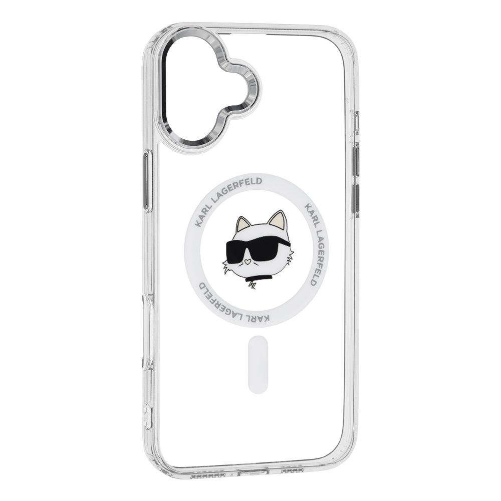 Ovitek MagSafe za Apple iPhone 16 Plus, Karl Lagerfeld, IML Metal Choupette's Head, Bela